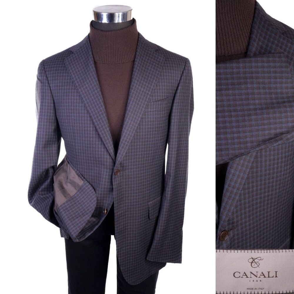CANALI Blazer Sport Coat Sz 42L Check Wool Two Button Jacket Italy Made